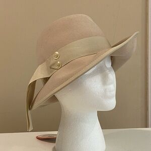 NWT Vintage 40s Henry Pollak Mr. John New York/Paris Cream Wool Fedora w/ Ribbon